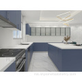 Dinding gunung laminate biru kabinet dapur Amerika moden